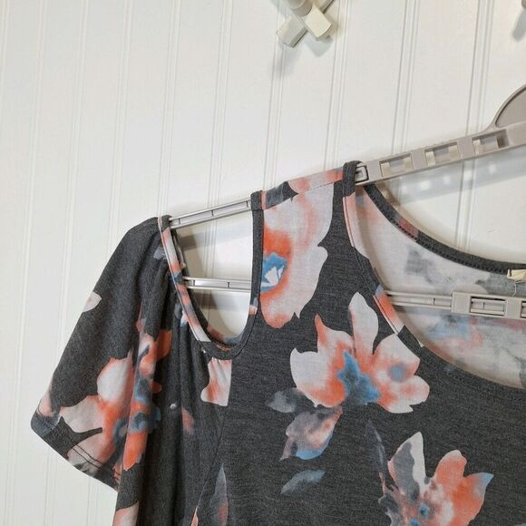 Sweet Lovely By Jen Womens Dress Size 3XL Pink Gray Ruffle Cold Shoulder Floral - Picture 5 of 13